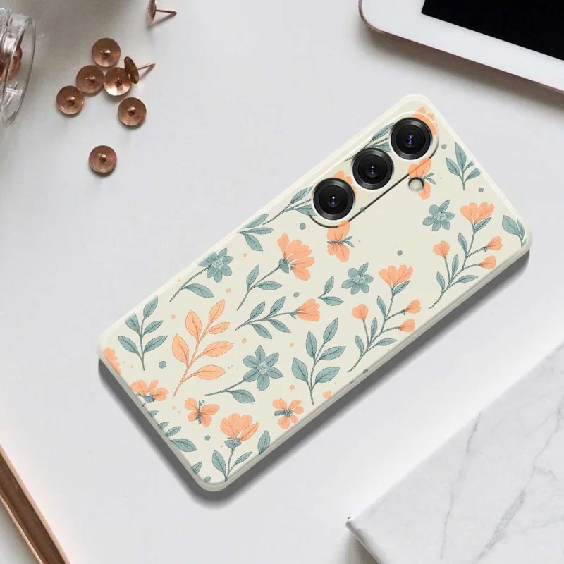 For Samsung Galaxy S25 Case Yellow Flowers Pattern Printing Straight Edge TPU Phone Back Cover - Beige