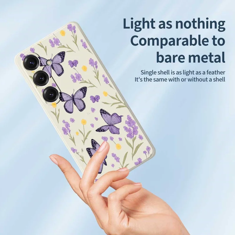 Чехол для Samsung Galaxy S25 с рисунком "Сиреневые бабочки" из ТПУ с прямым краем - Бежевый