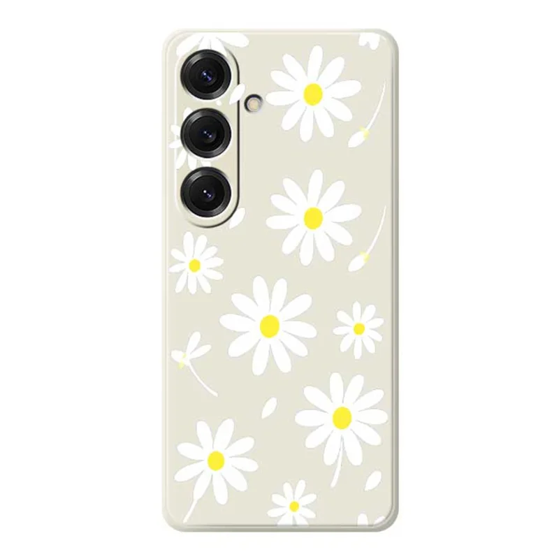Cover per Samsung Galaxy S25 con Stampa di Margherita Bianca - Bordi Dritti in TPU - Beige