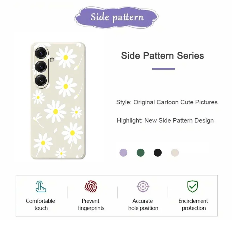 Cover per Samsung Galaxy S25 con Stampa di Margherita Bianca - Bordi Dritti in TPU - Beige