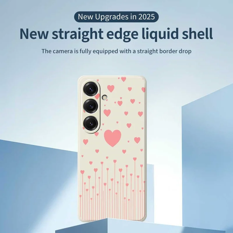 For Samsung Galaxy S25 Case Pink Love Pattern Printing Straight Edge TPU Phone Back Cover - Beige