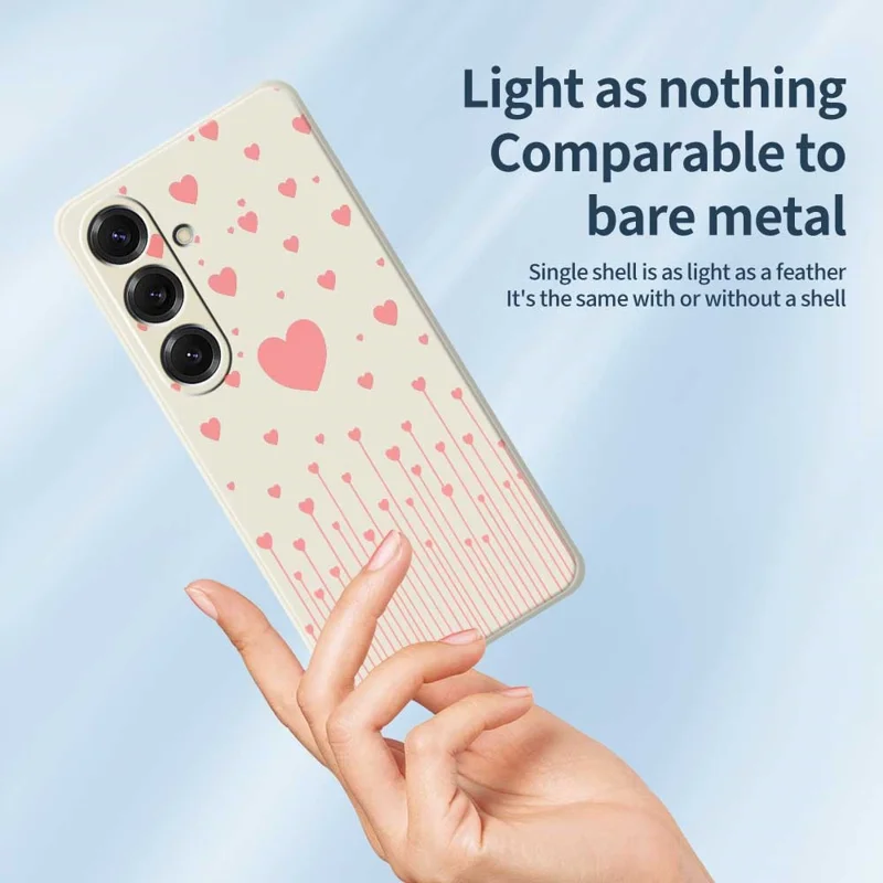 For Samsung Galaxy S25 Case Pink Love Pattern Printing Straight Edge TPU Phone Back Cover - Beige