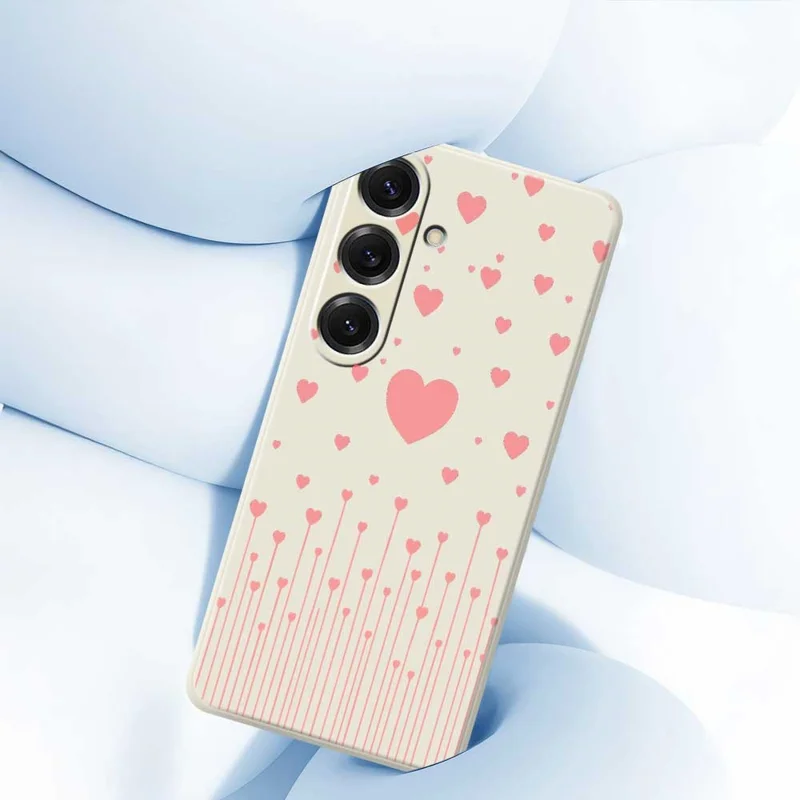 For Samsung Galaxy S25 Case Pink Love Pattern Printing Straight Edge TPU Phone Back Cover - Beige