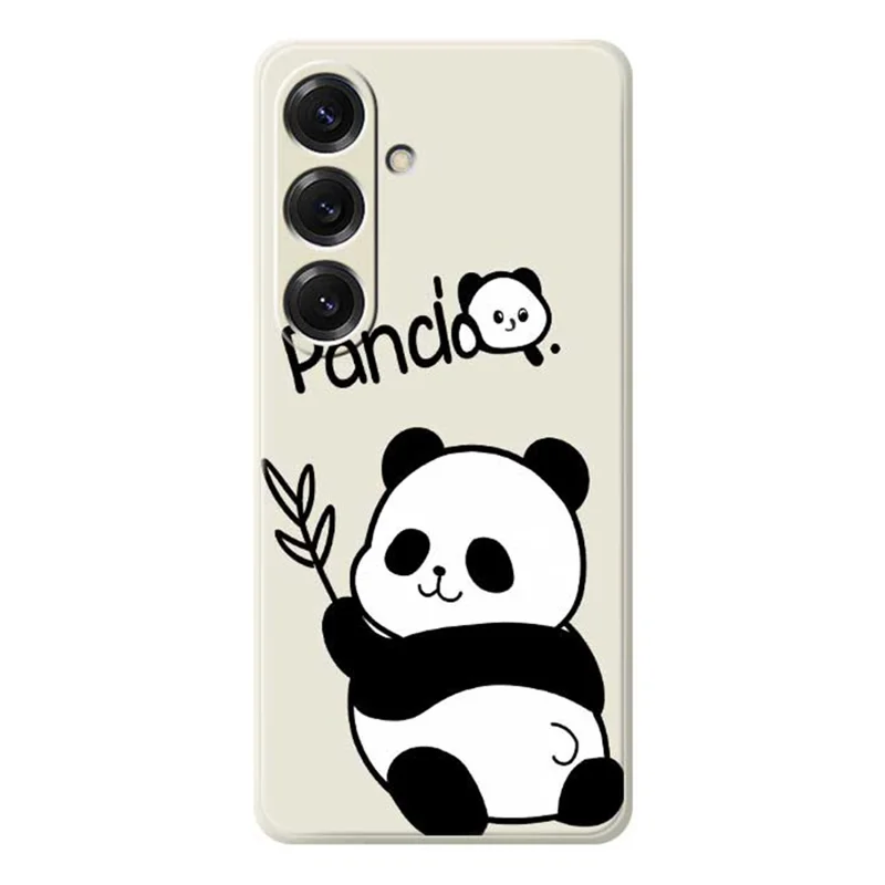 For Samsung Galaxy S25 Case Panda Pattern Printing Straight Edge TPU Phone Back Cover - Beige