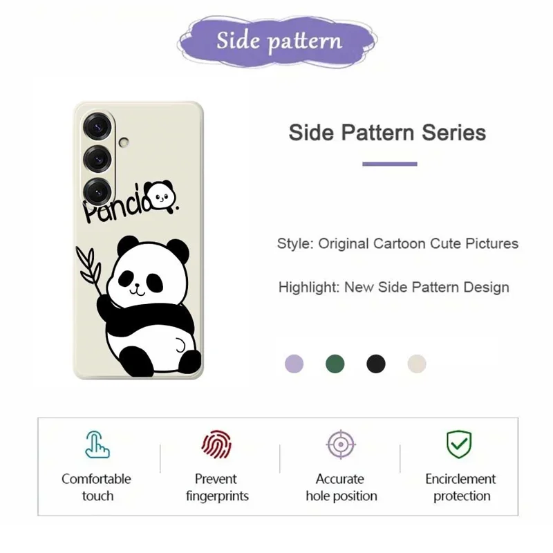 For Samsung Galaxy S25 Case Panda Pattern Printing Straight Edge TPU Phone Back Cover - Beige