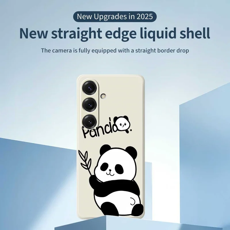 For Samsung Galaxy S25 Case Panda Pattern Printing Straight Edge TPU Phone Back Cover - Beige