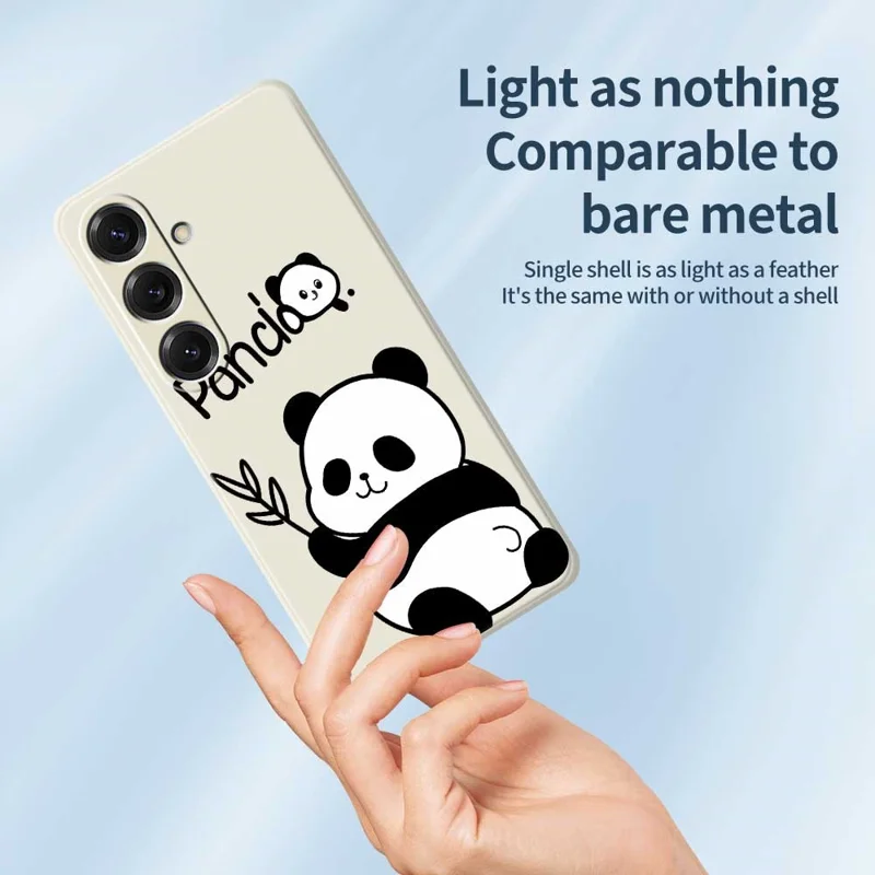 For Samsung Galaxy S25 Case Panda Pattern Printing Straight Edge TPU Phone Back Cover - Beige