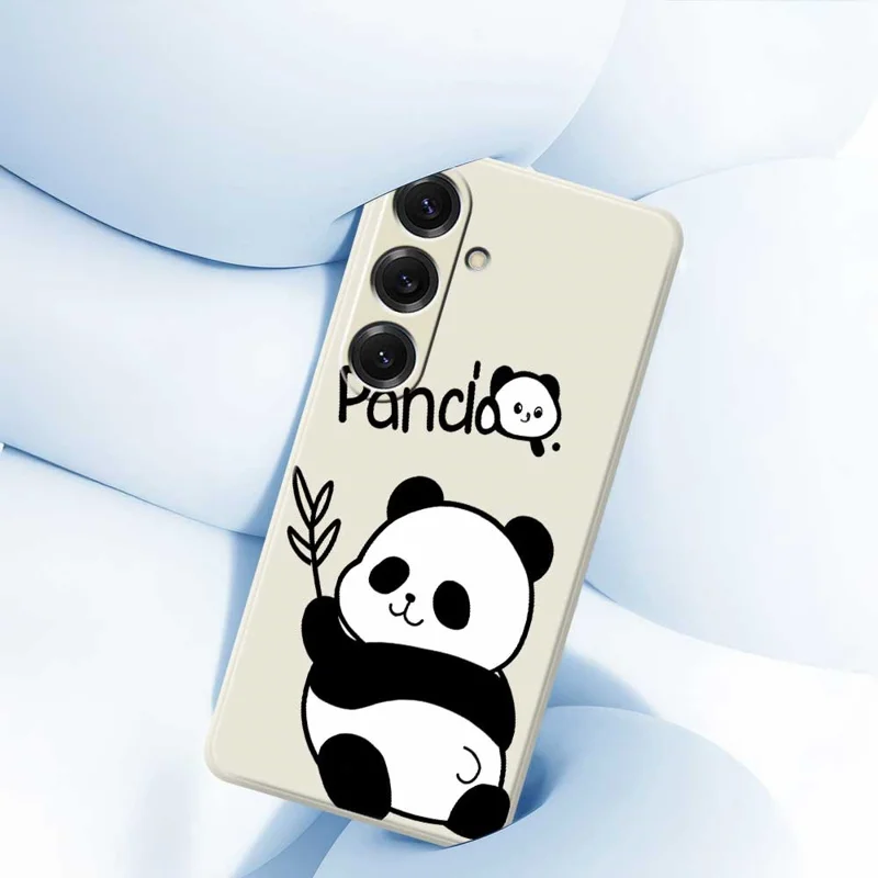 For Samsung Galaxy S25 Case Panda Pattern Printing Straight Edge TPU Phone Back Cover - Beige
