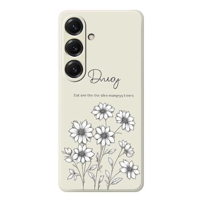 For Samsung Galaxy S25 Case Sketch Flowers Pattern Printing Straight Edge TPU Phone Back Cover - Beige