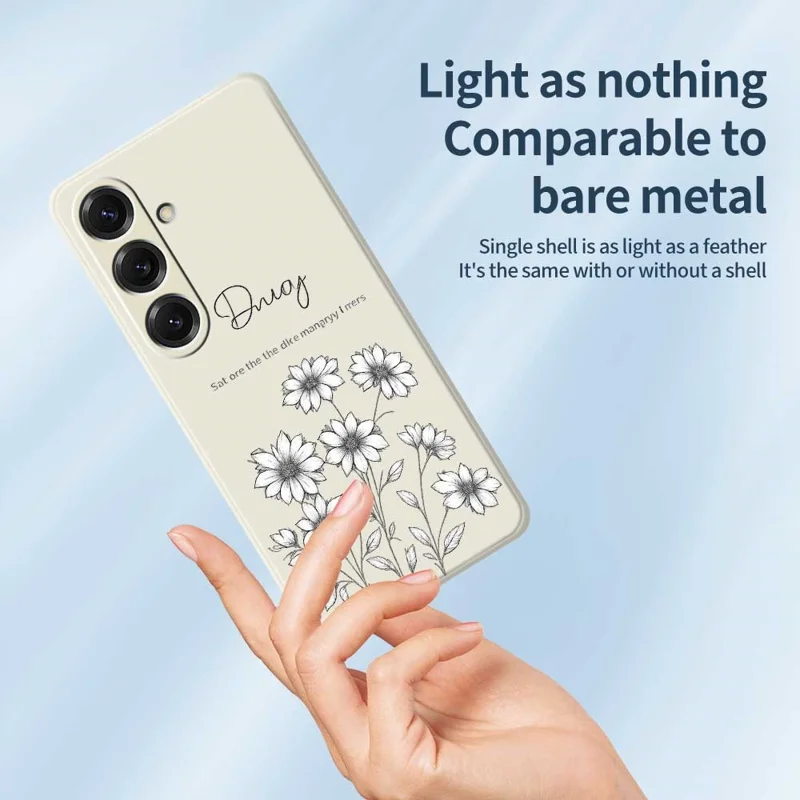 For Samsung Galaxy S25 Case Sketch Flowers Pattern Printing Straight Edge TPU Phone Back Cover - Beige