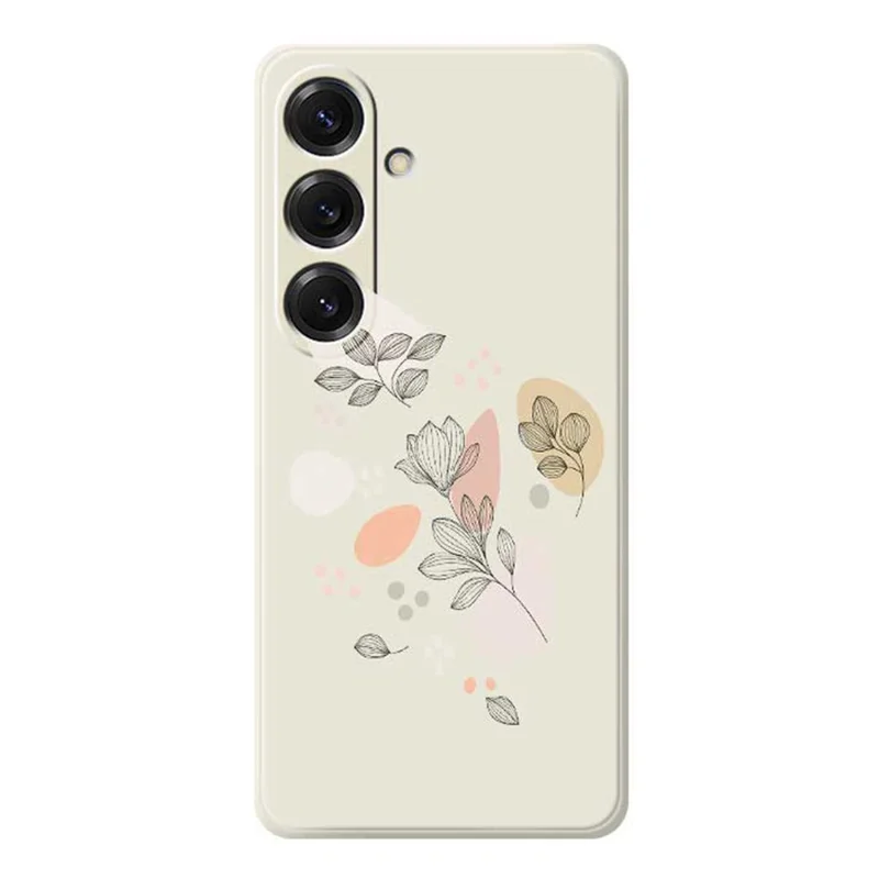 For Samsung Galaxy S25 Case Sketch Leaves Pattern Printing Straight Edge TPU Phone Back Cover - Beige