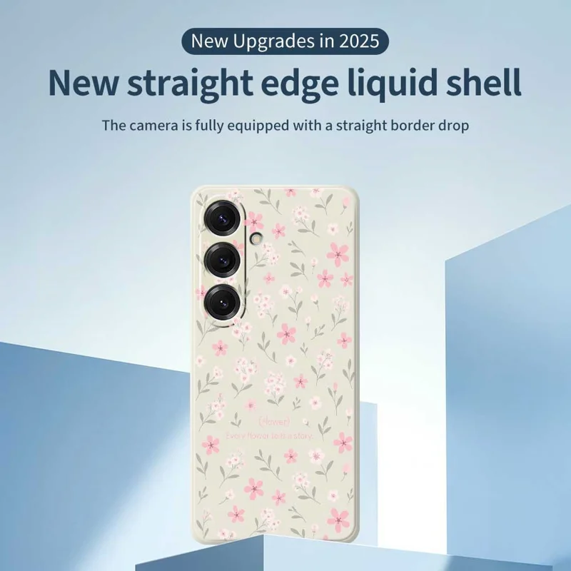 For Samsung Galaxy S25 Case Small Flower Pattern Printing Straight Edge TPU Phone Back Cover - Beige