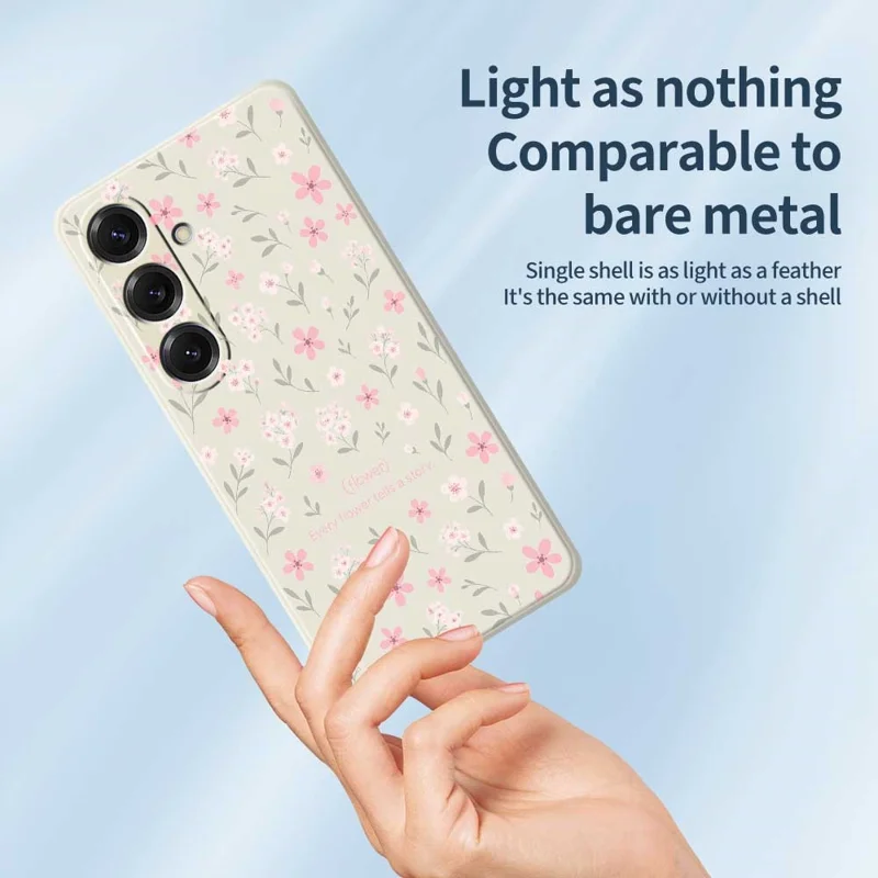 For Samsung Galaxy S25 Case Small Flower Pattern Printing Straight Edge TPU Phone Back Cover - Beige