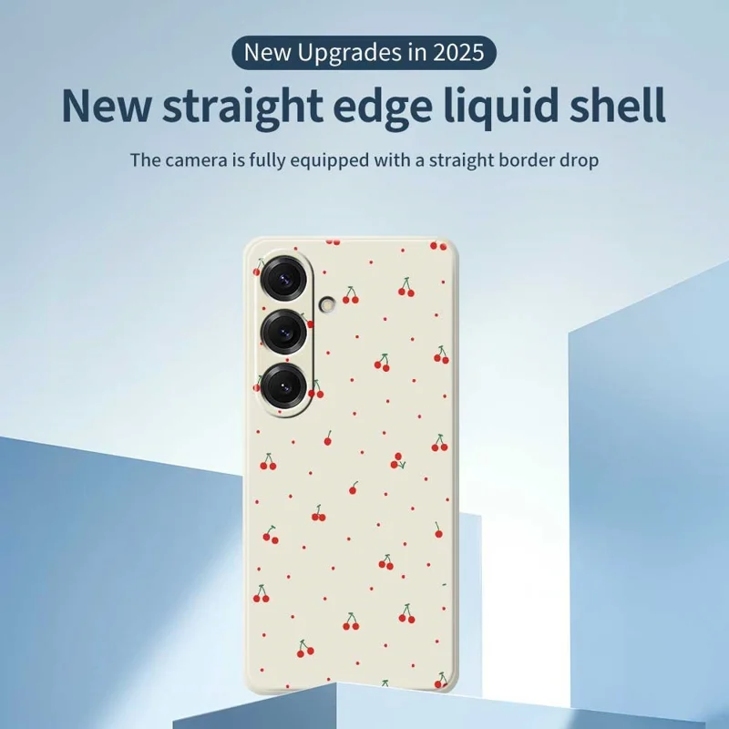 Cover per Samsung Galaxy S25 con Motivo di Ciliegie Rosse, Bordi Dritti, Cover Posteriore in TPU - Beige