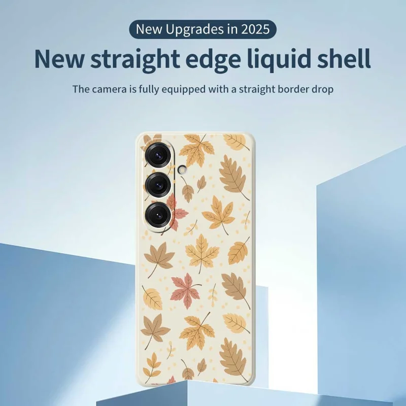 Cover per Samsung Galaxy S25 con Stampa a Motivo di Foglie, Bordo Dritto, Cover Posteriore in TPU - Beige