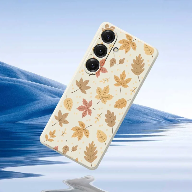 Cover per Samsung Galaxy S25 con Stampa a Motivo di Foglie, Bordo Dritto, Cover Posteriore in TPU - Beige