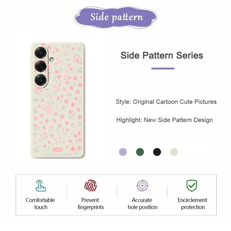 For Samsung Galaxy S25 Case Pink Small Flowers Pattern Printing Straight Edge TPU Phone Back Cover - Beige