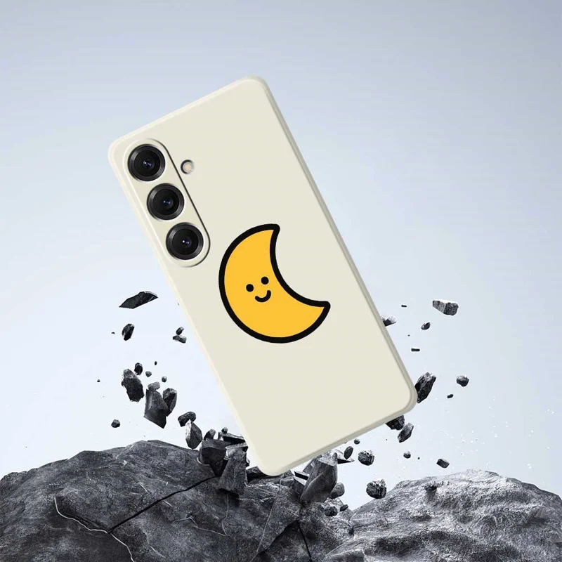 Cover posteriore per Samsung Galaxy S25 con stampa a motivo Luna Gialla - Bordo Dritto in TPU - Beige