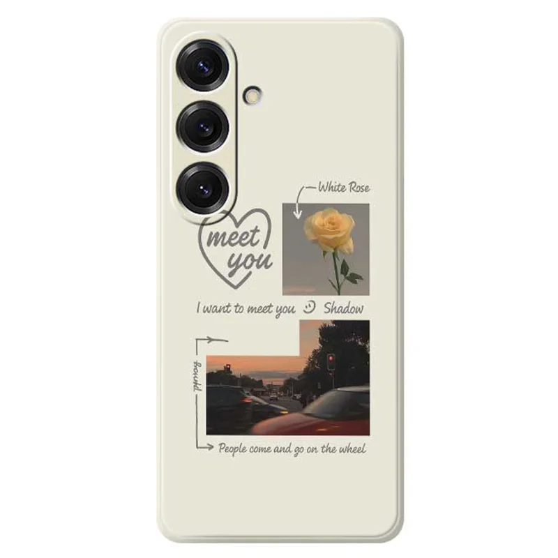Funda para Samsung Galaxy S25 Conóceme Patrón de foto Impresión Borde recto Cubierta trasera de teléfono TPU - Beige