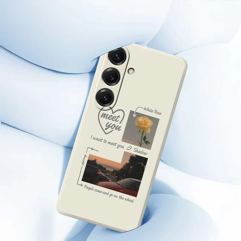 Funda para Samsung Galaxy S25 Conóceme Patrón de foto Impresión Borde recto Cubierta trasera de teléfono TPU - Beige