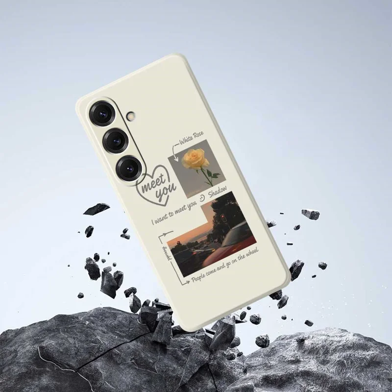 Funda para Samsung Galaxy S25 Conóceme Patrón de foto Impresión Borde recto Cubierta trasera de teléfono TPU - Beige