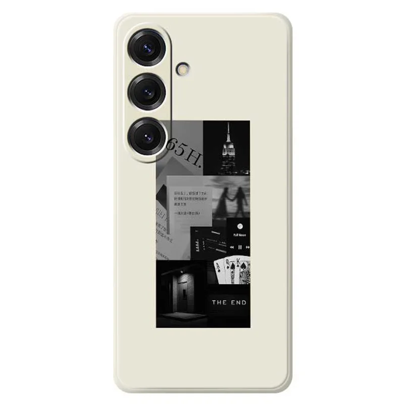For Samsung Galaxy S25 Case Stitching Photos Pattern Printing Straight Edge TPU Phone Back Cover - Beige