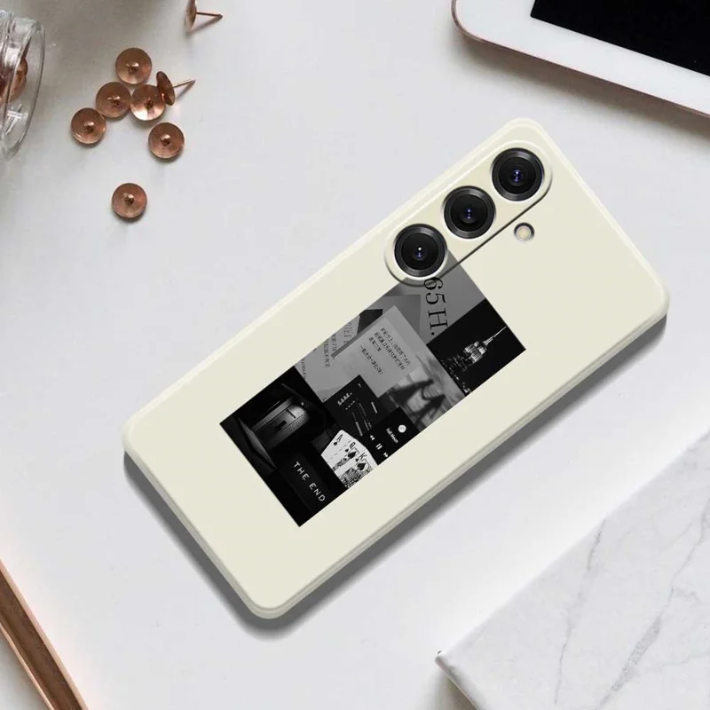 For Samsung Galaxy S25 Case Stitching Photos Pattern Printing Straight Edge TPU Phone Back Cover - Beige