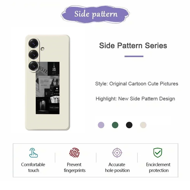 For Samsung Galaxy S25 Case Stitching Photos Pattern Printing Straight Edge TPU Phone Back Cover - Beige