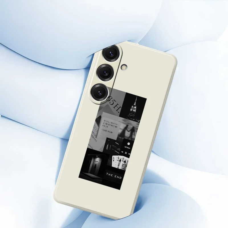 For Samsung Galaxy S25 Case Stitching Photos Pattern Printing Straight Edge TPU Phone Back Cover - Beige