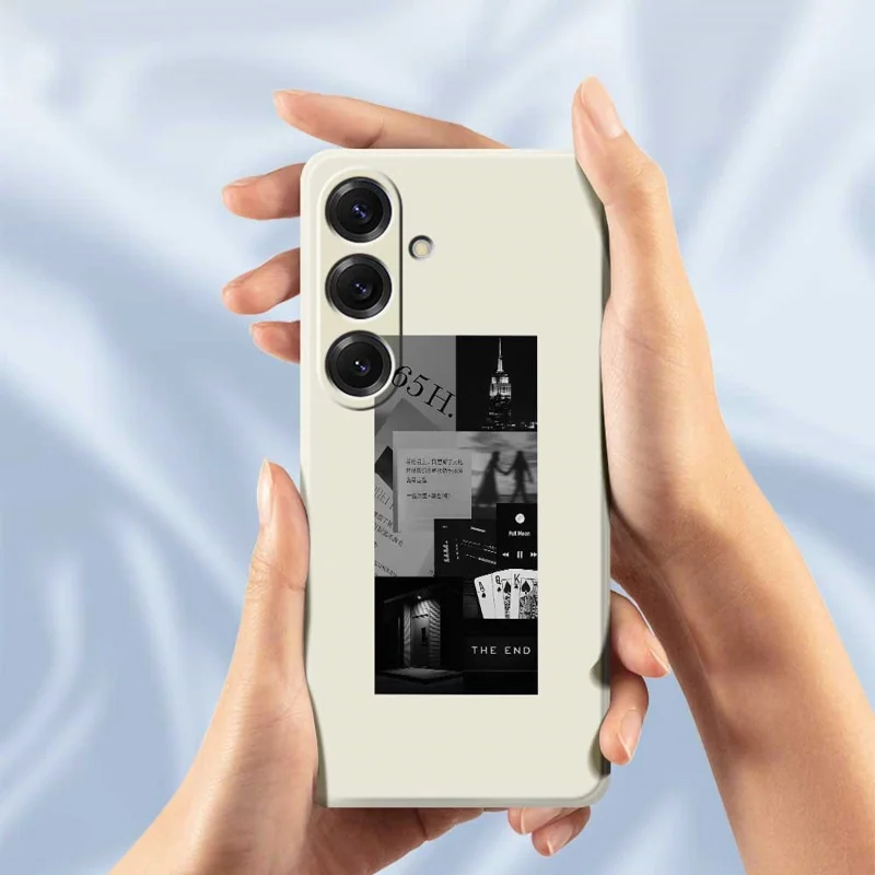 For Samsung Galaxy S25 Case Stitching Photos Pattern Printing Straight Edge TPU Phone Back Cover - Beige