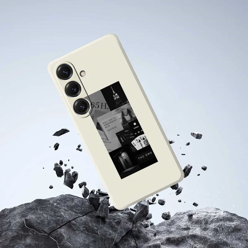 For Samsung Galaxy S25 Case Stitching Photos Pattern Printing Straight Edge TPU Phone Back Cover - Beige