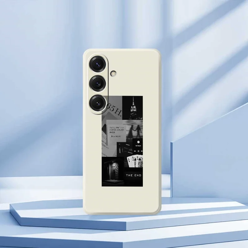 For Samsung Galaxy S25 Case Stitching Photos Pattern Printing Straight Edge TPU Phone Back Cover - Beige