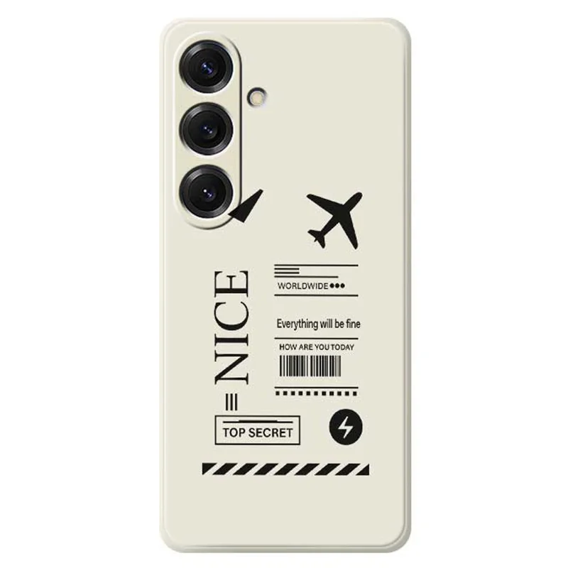Cover posteriore per Samsung Galaxy S25 con motivo Biglietto d'Imbarco, Bordi Dritti, Cover in TPU - Beige