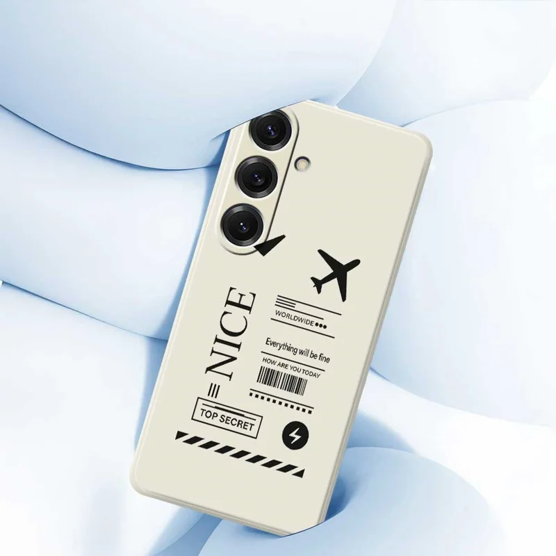 Cover posteriore per Samsung Galaxy S25 con motivo Biglietto d'Imbarco, Bordi Dritti, Cover in TPU - Beige