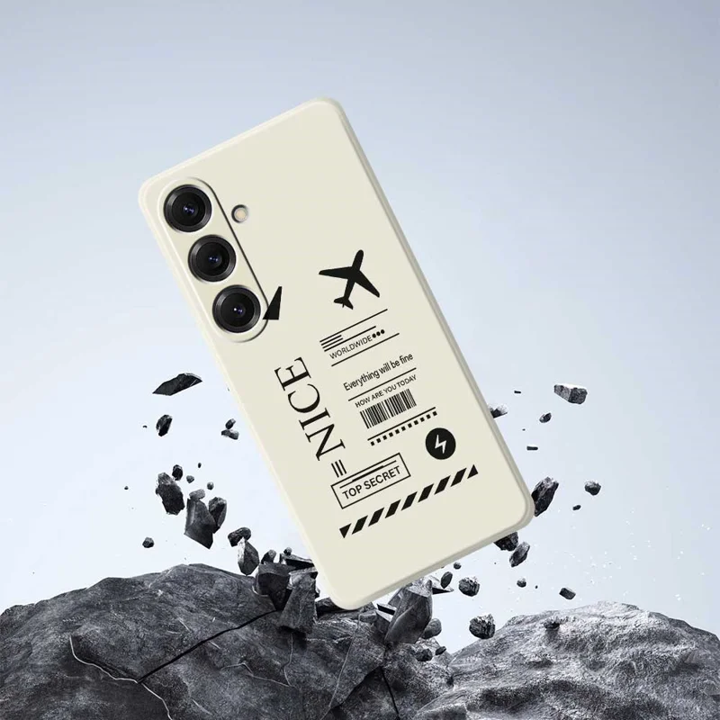 Cover posteriore per Samsung Galaxy S25 con motivo Biglietto d'Imbarco, Bordi Dritti, Cover in TPU - Beige