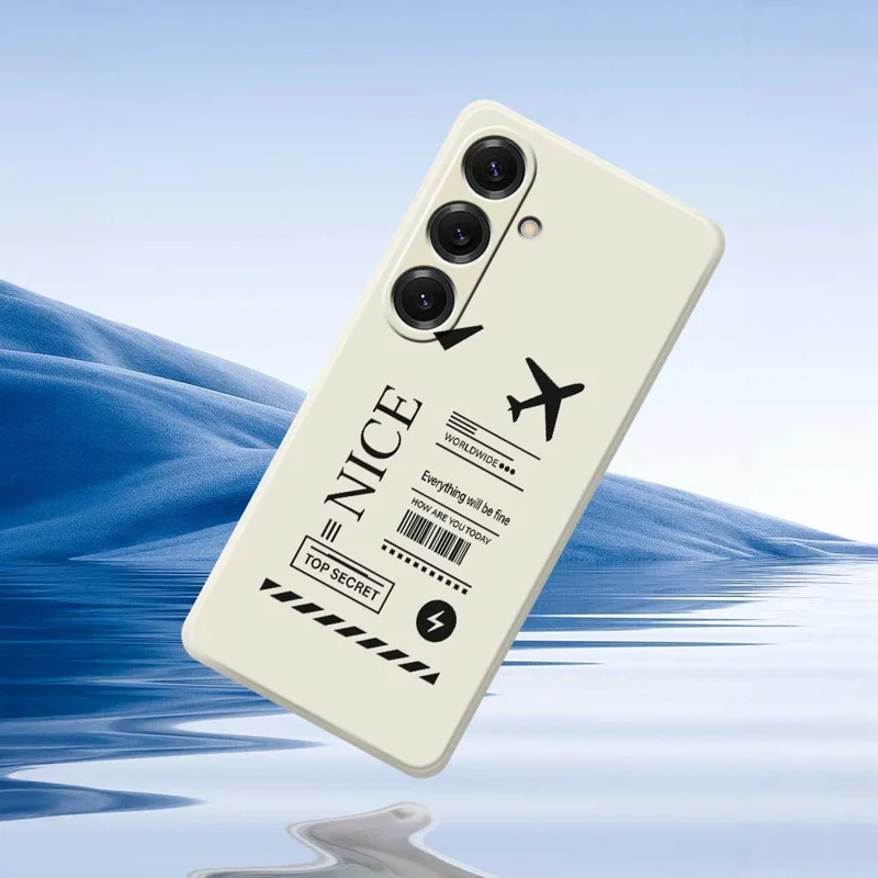 Cover posteriore per Samsung Galaxy S25 con motivo Biglietto d'Imbarco, Bordi Dritti, Cover in TPU - Beige
