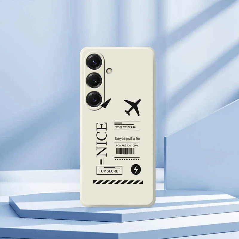 Cover posteriore per Samsung Galaxy S25 con motivo Biglietto d'Imbarco, Bordi Dritti, Cover in TPU - Beige