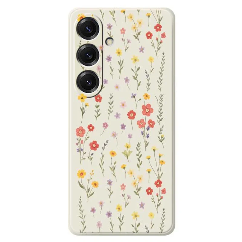 Für Samsung Galaxy S25 Hülle Blumen und Gras Muster Druck Geradlinige TPU Handyrückseite - Beige