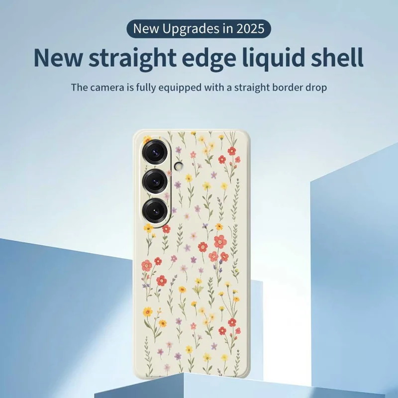 Für Samsung Galaxy S25 Hülle Blumen und Gras Muster Druck Geradlinige TPU Handyrückseite - Beige