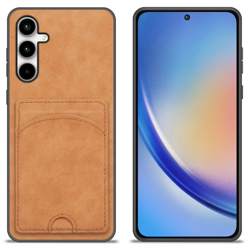 For Samsung Galaxy A17 5G Case Kickstand Leather Coated TPU Phone Cover with Card Slot - Orange