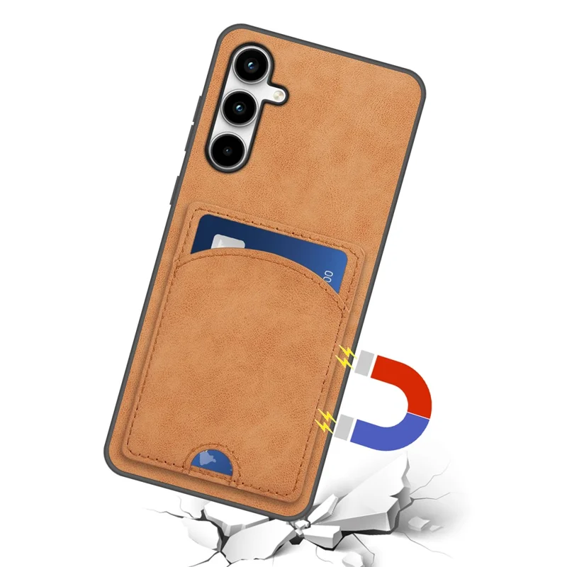For Samsung Galaxy A17 5G Case Kickstand Leather Coated TPU Phone Cover with Card Slot - Orange