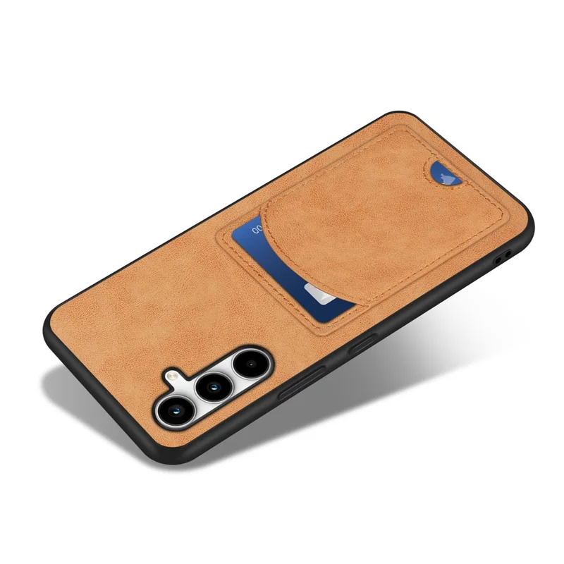 For Samsung Galaxy A17 5G Case Kickstand Leather Coated TPU Phone Cover with Card Slot - Orange