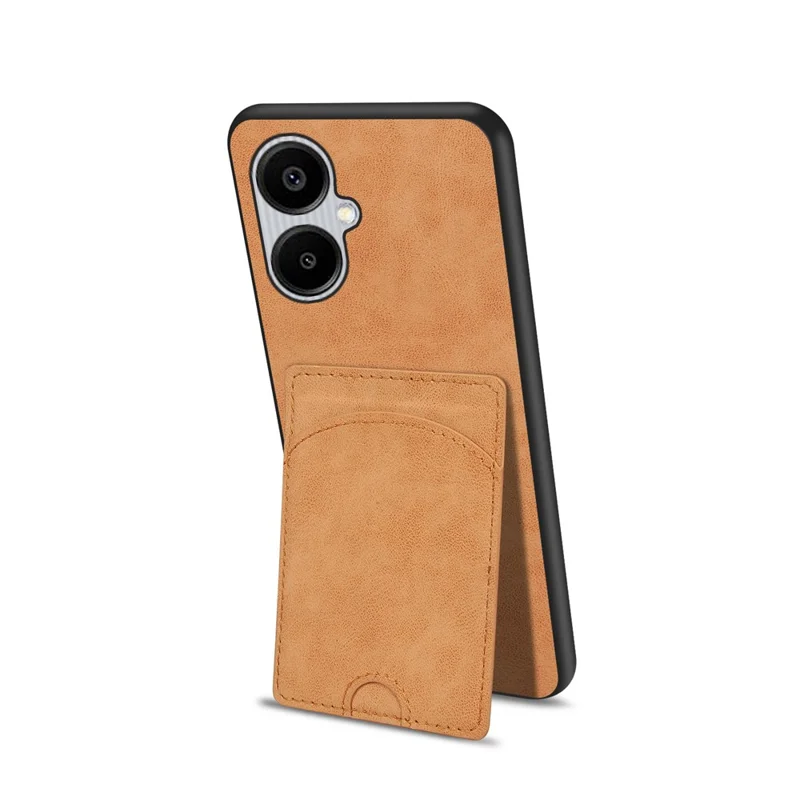 Funda para Samsung Galaxy A06 4G con Soporte, Revestimiento de Cuero y TPU, Ranura para Tarjetas - Naranja