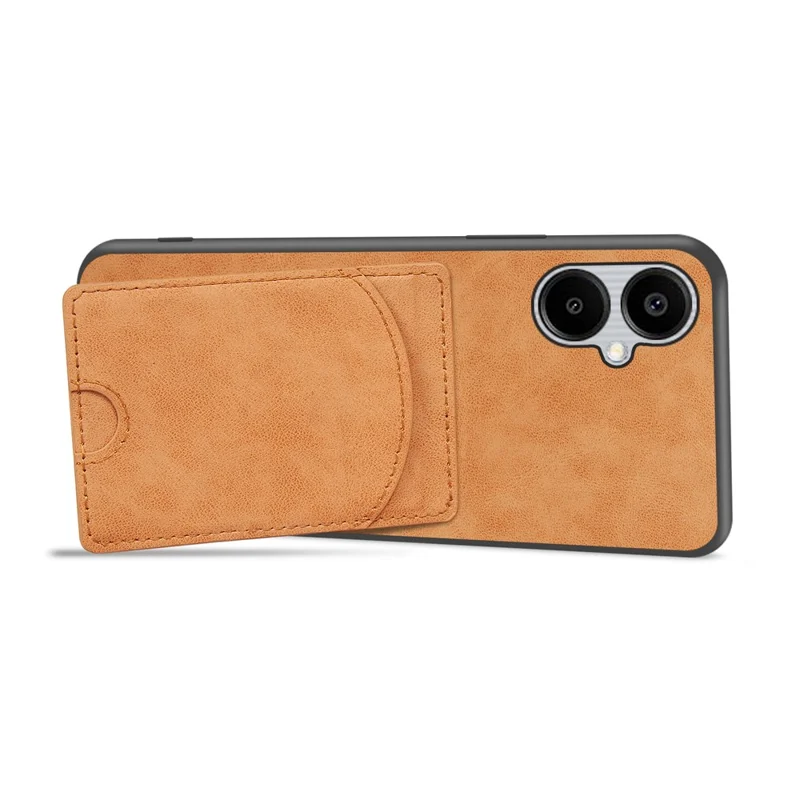 Funda para Samsung Galaxy A06 4G con Soporte, Revestimiento de Cuero y TPU, Ranura para Tarjetas - Naranja