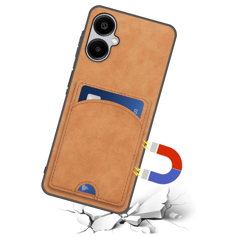 Funda para Samsung Galaxy A06 4G con Soporte, Revestimiento de Cuero y TPU, Ranura para Tarjetas - Naranja
