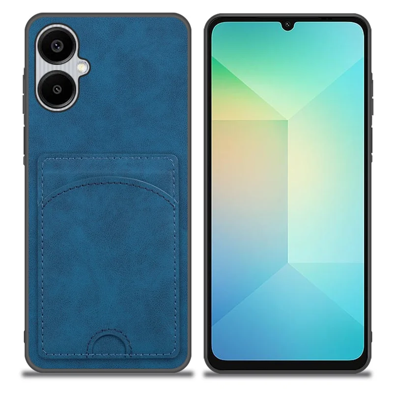 For Samsung Galaxy A07 4G Case Kickstand Leather Coated TPU Phone Cover with Card Slot - Blue