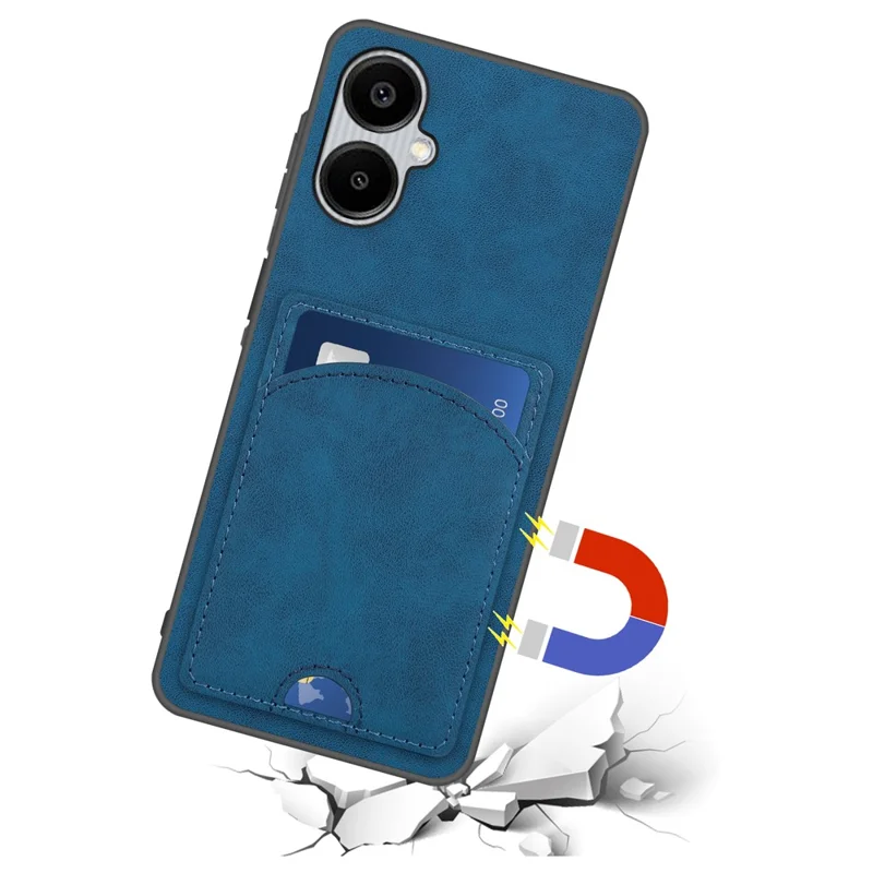 For Samsung Galaxy A07 4G Case Kickstand Leather Coated TPU Phone Cover with Card Slot - Blue