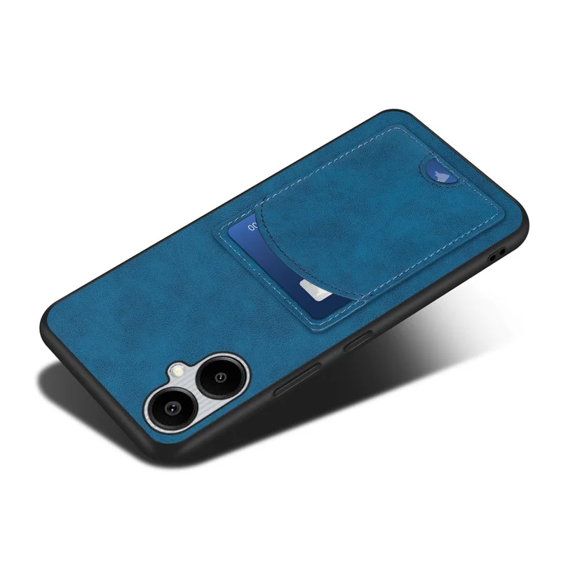 For Samsung Galaxy A07 4G Case Kickstand Leather Coated TPU Phone Cover with Card Slot - Blue
