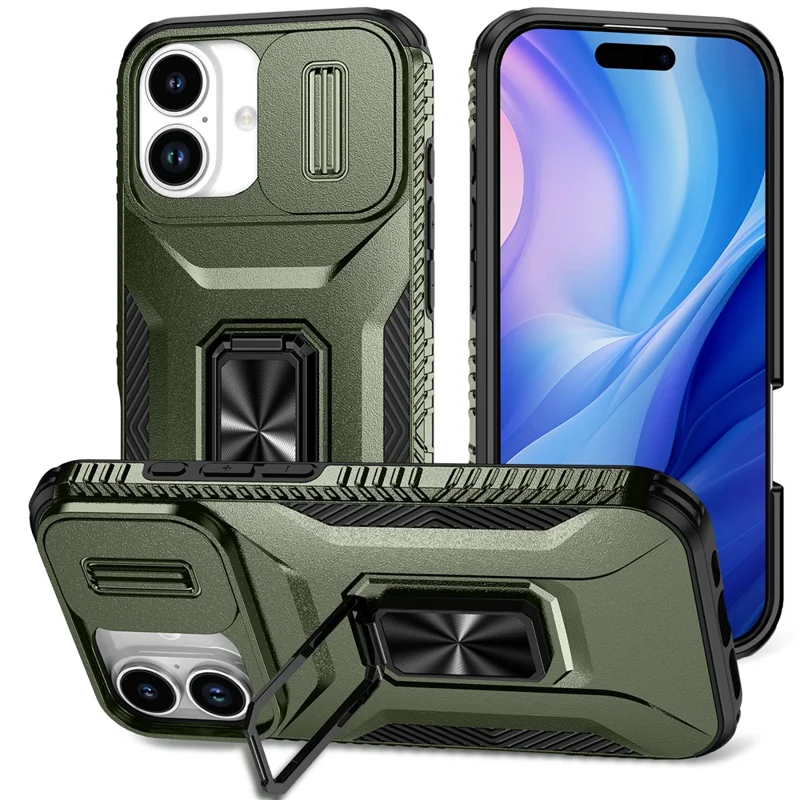 For iPhone 17 Case Camshield Kickstand TPU + PC Anti-Slip Phone Cover - Green