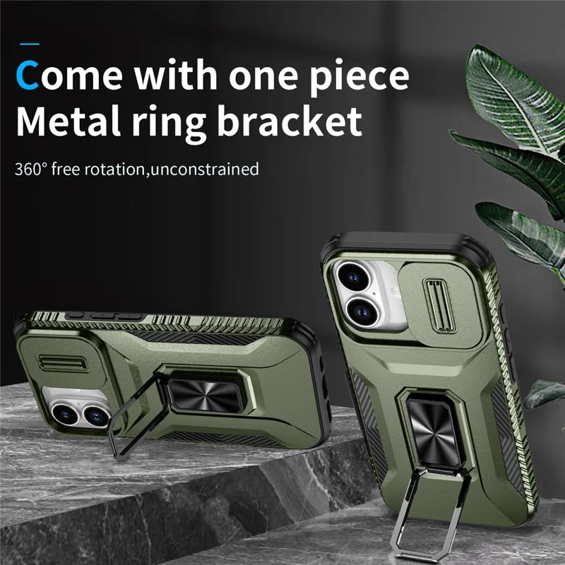 For iPhone 17 Case Camshield Kickstand TPU + PC Anti-Slip Phone Cover - Green